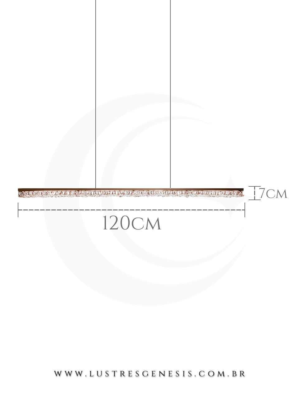 Lustre pendente de cristal Stretto retangular, dourado, com 120cm de comprimento e 7cm de altura, ideal para sala de jantar ou estar.